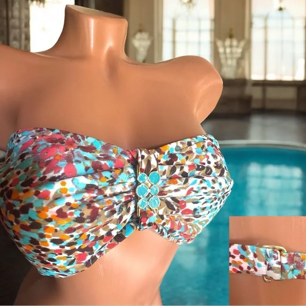 Mossimo Swimwear l Multi-color Bikini Top l Gold & Turquoise Hardware l XL l EUC